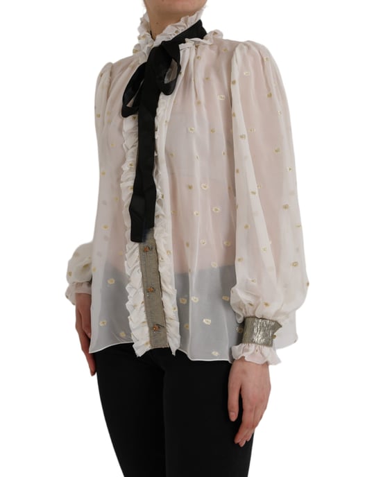 Dolce Gabbana Seidenbluse mit Stehkragen und Rüschendetails - Image 2