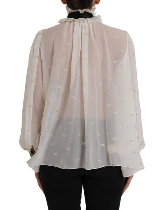 Dolce Gabbana Seidenbluse mit Stehkragen und Rüschendetails - Image 3