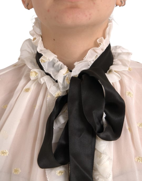 Dolce Gabbana Seidenbluse mit Stehkragen und Rüschendetails - Image 4