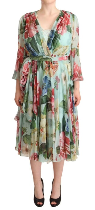 Blumenmuster Seiden-Midi-Kleid - Image 1