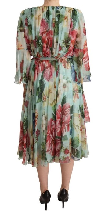 Blumenmuster Seiden-Midi-Kleid - Image 4