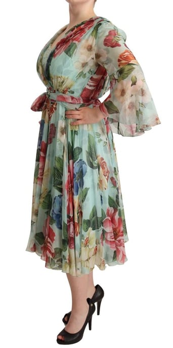 Blumenmuster Seiden-Midi-Kleid - Image 5