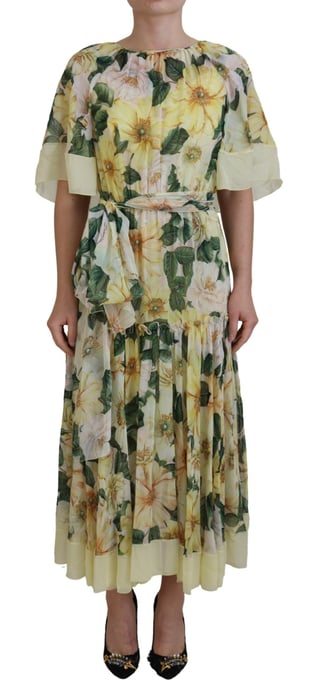 Blumenmuster Seiden-Midi-Kleid - Image 1