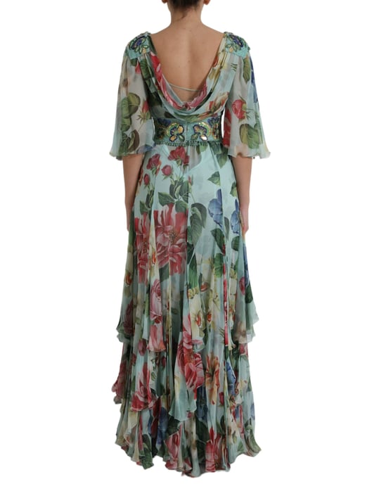 Blumenmuster Seidenchiffon Abendkleid Lang - Image 3