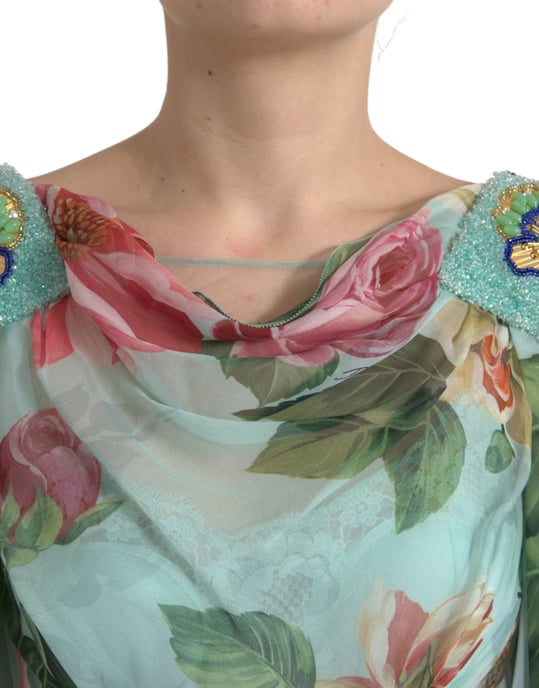 Blumenmuster Seidenchiffon Abendkleid Lang - Image 4