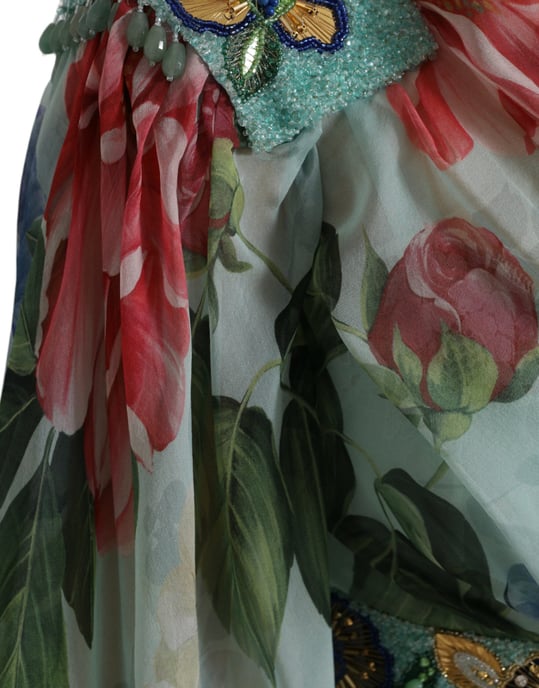 Blumenmuster Seidenchiffon Abendkleid Lang - Image 5