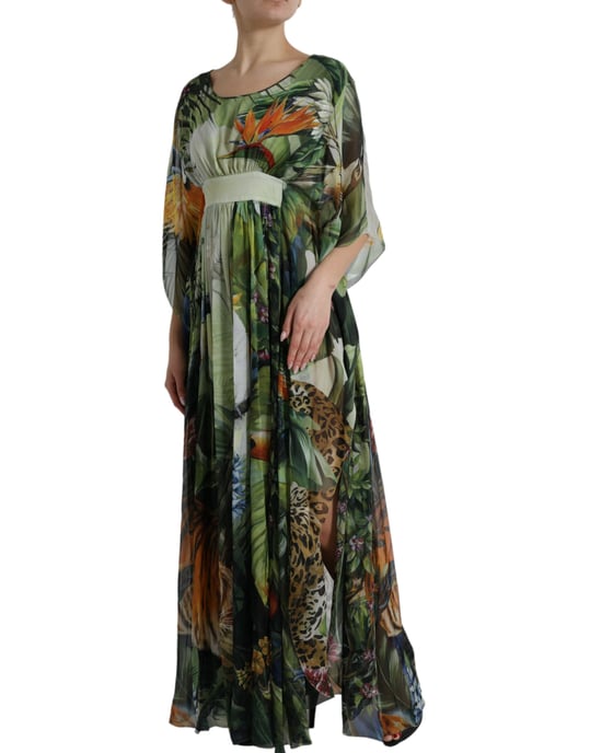 Bedrucktes Seiden-Kaftan-Kleid mit Dschungelmotiv Maxi-Kleid - Image 2