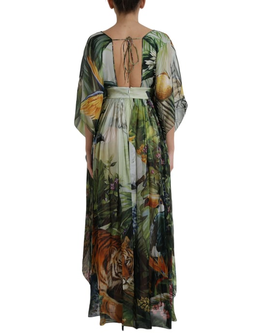 Bedrucktes Seiden-Kaftan-Kleid mit Dschungelmotiv Maxi-Kleid - Image 3