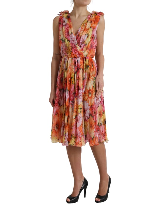 Blumenmuster Seidenkleid A-Linie Midi - Image 2