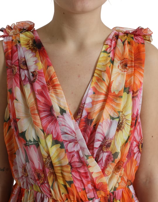 Blumenmuster Seidenkleid A-Linie Midi - Image 4