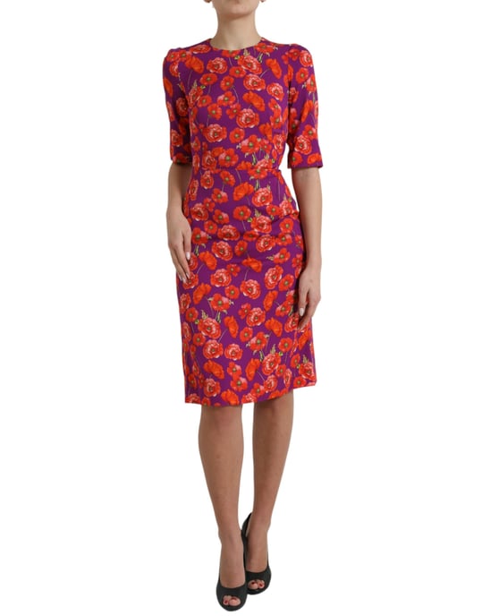 Mohnblumen-Musterkleid mit Halblangen Ärmeln - Image 1