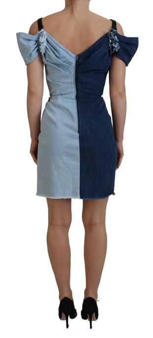 Denim Mini Kleid Zweifarbiger Wickelstil - Image 3