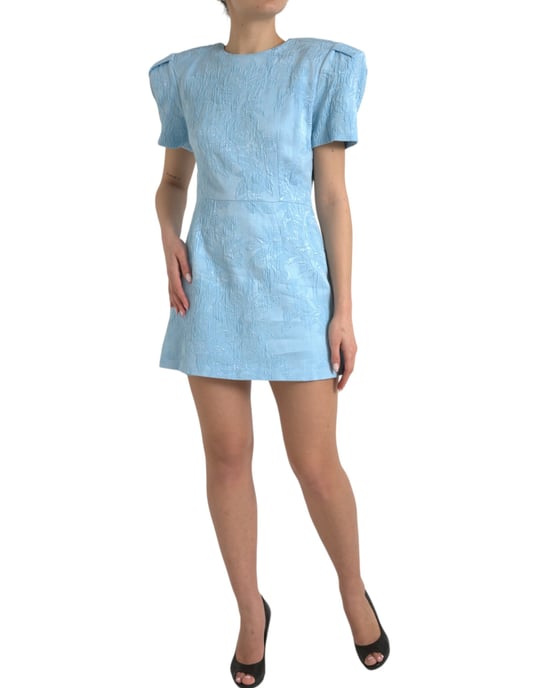 Mini-Kleid mit geprägtem Blumenmuster und Puffärmeln - Image 2