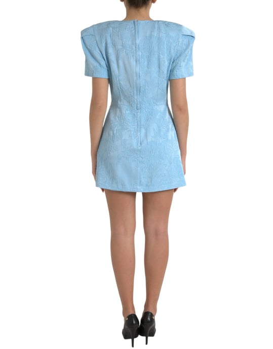 Mini-Kleid mit geprägtem Blumenmuster und Puffärmeln - Image 3