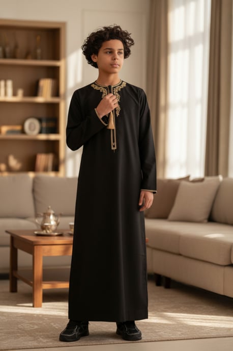 Kinder Jungen schwarz Ramadan marokkanische Thobe Robe Kaftan Eid Jubba LFS- K-TT-003 - Image 1