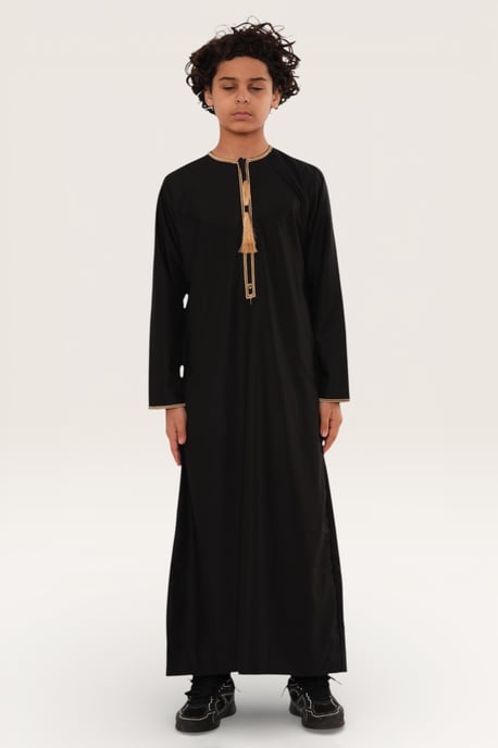 Kinder Jungen schwarz Ramadan marokkanische Thobe Robe Kaftan Eid Jubba LFS- K-TT-003 - Image 2