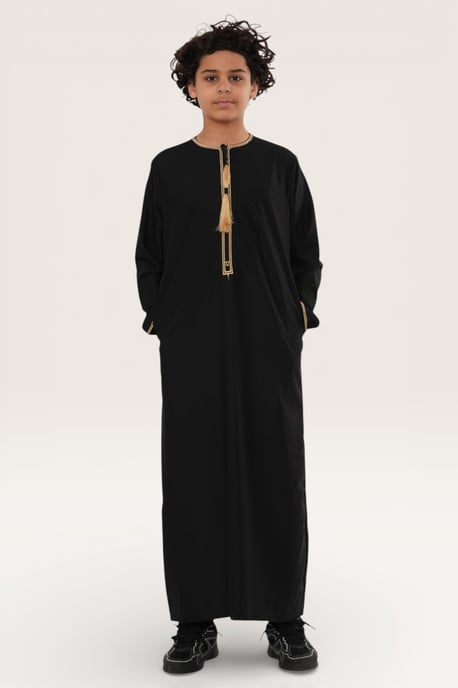 Kinder Jungen schwarz Ramadan marokkanische Thobe Robe Kaftan Eid Jubba LFS- K-TT-003 - Image 3
