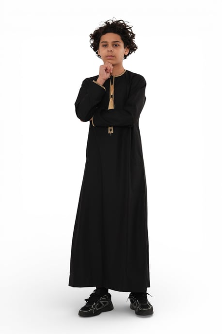 Kinder Jungen schwarz Ramadan marokkanische Thobe Robe Kaftan Eid Jubba LFS- K-TT-003 - Image 4