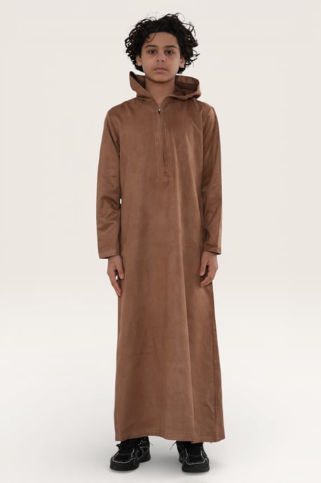 Kinder Jungen Brauner Kapuzen-Jubba-Gewand im marokkanischen Eid-Stil Ramadan Eid Thobe LFS - K-HM12 - Image 2