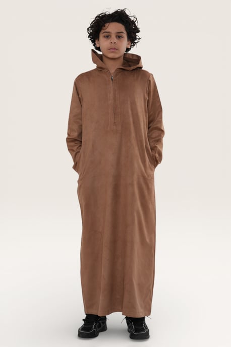 Kinder Jungen Brauner Kapuzen-Jubba-Gewand im marokkanischen Eid-Stil Ramadan Eid Thobe LFS - K-HM12 - Image 3