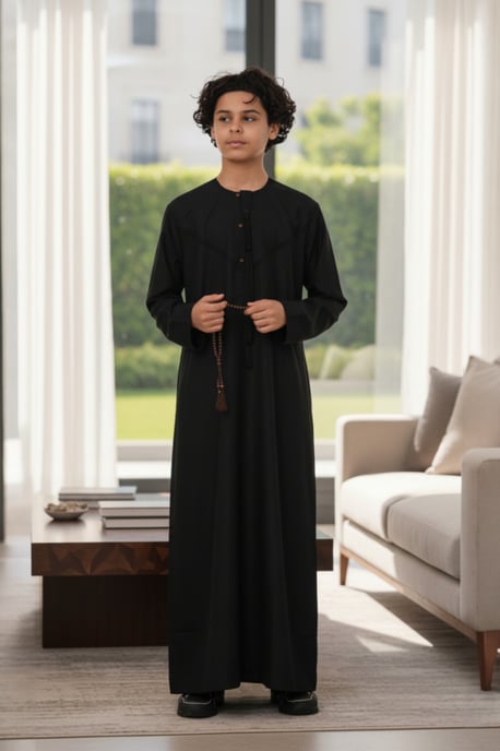 Kinder Jungen Schwarz Eid Marokkanische Jubba Robe Djellaba Ramadan Eid Thobe LFS- K-HM11 - Image 1