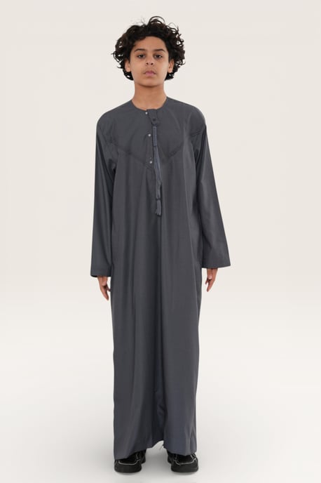 Kinder Jungen grau Eid marokkanische Jubba Robe Djellaba Ramadan Eid Thobe LFS- K-HM11 - Image 2