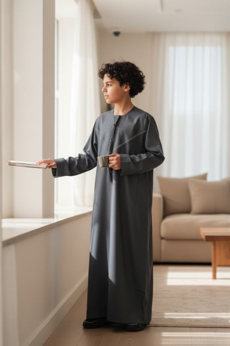 Kinder Jungen grau Eid marokkanische Thobe Robe Djellaba Ramadan Eid Jubba-LFS K-HM10 - Image 1