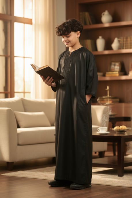 Schwarze marokkanische Thobe-Robe für Kinder, Jungen, Djellaba Gandoura, Eid Jubba-LFS-K-GG008 - Image 1