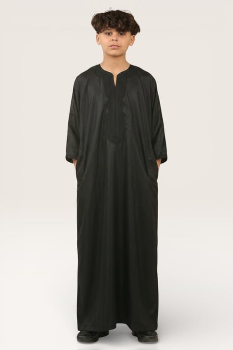 Schwarze marokkanische Thobe-Robe für Kinder, Jungen, Djellaba Gandoura, Eid Jubba-LFS-K-GG008 - Image 2