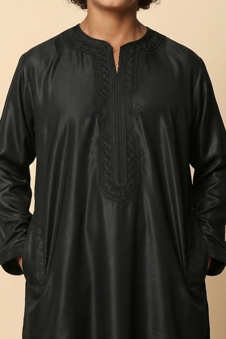 Schwarze marokkanische Thobe-Robe für Kinder, Jungen, Djellaba Gandoura, Eid Jubba-LFS-K-GG008 - Image 4