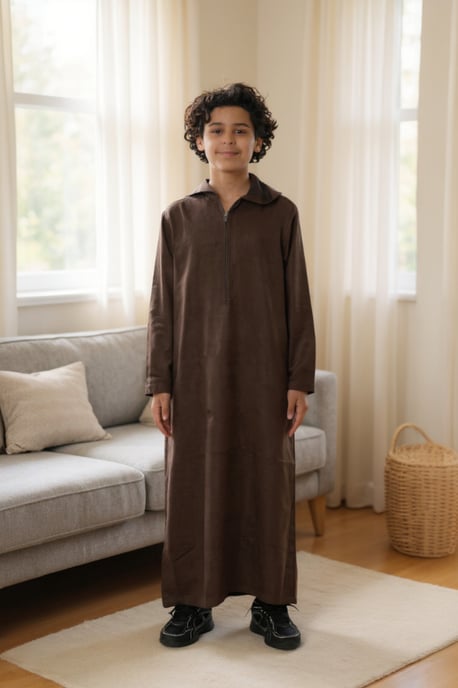 Kinder Jungen Brauner Kapuzen-Jubba-Gewand im marokkanischen Eid-Stil Ramadan Eid Thobe LFS - K-HM12 - Image 1