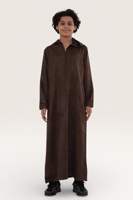 Kinder Jungen Brauner Kapuzen-Jubba-Gewand im marokkanischen Eid-Stil Ramadan Eid Thobe LFS - K-HM12 - Image 2