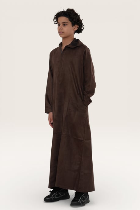 Kinder Jungen Brauner Kapuzen-Jubba-Gewand im marokkanischen Eid-Stil Ramadan Eid Thobe LFS - K-HM12 - Image 3