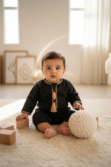 Schwarzes marokkanisches Ramadan-Thobe-Gewand für Jungen, emiratisch, Eid Jubba LFS-B-TT003 - Image 1