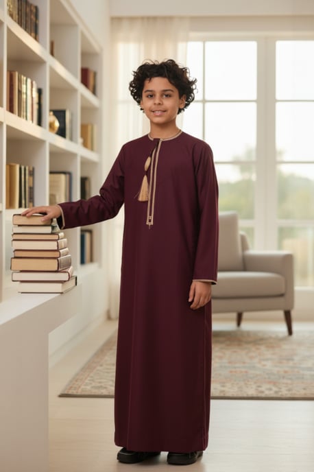 Kinder Jungen Rote Ramadan Marokkanische Thobe Robe Kaftan Eid Jubba LFS- K-TT-003 - Image 1