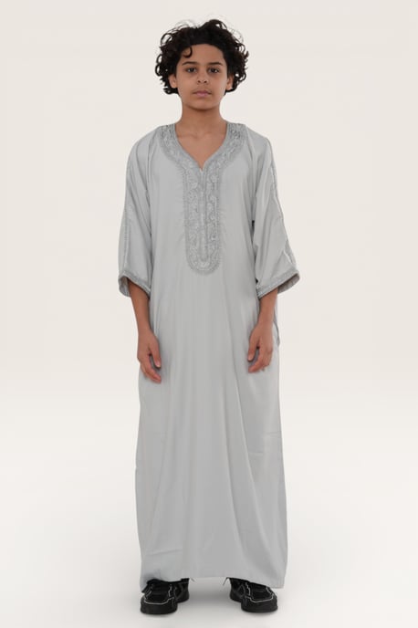 Graue marokkanische Thobe-Robe für Kinder, Jungen, Eid Djellaba, Gandoura Jubba, LFS-K-HM65 - Image 2