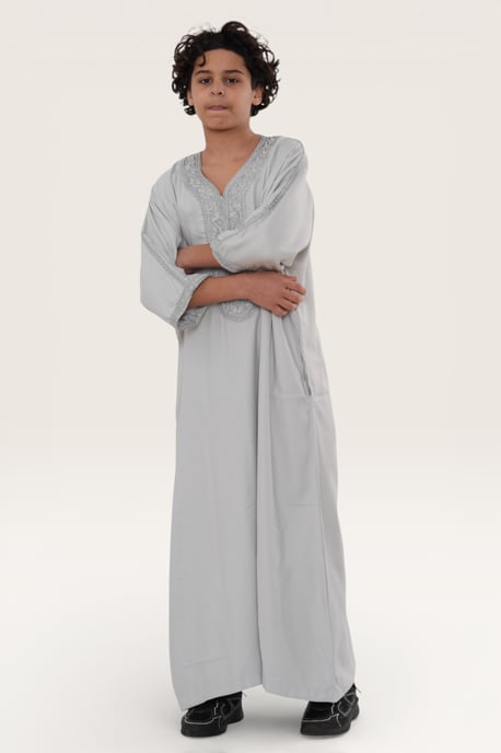 Graue marokkanische Thobe-Robe für Kinder, Jungen, Eid Djellaba, Gandoura Jubba, LFS-K-HM65 - Image 3