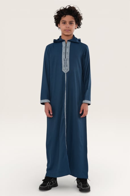 Kinder Jungen Blau Eid Kapuze Marokkanischer Thobe Robe Djellaba Ramadan Jubba LFS- K-HM3 - Image 2