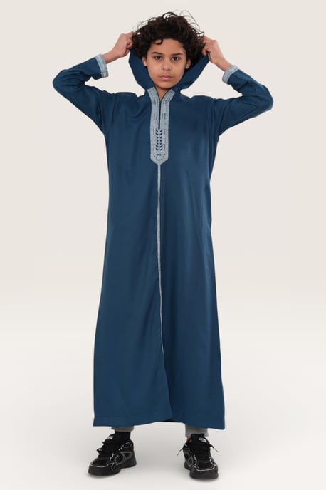 Kinder Jungen Blau Eid Kapuze Marokkanischer Thobe Robe Djellaba Ramadan Jubba LFS- K-HM3 - Image 3
