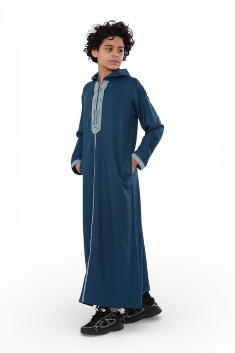 Kinder Jungen Blau Eid Kapuze Marokkanischer Thobe Robe Djellaba Ramadan Jubba LFS- K-HM3 - Image 4
