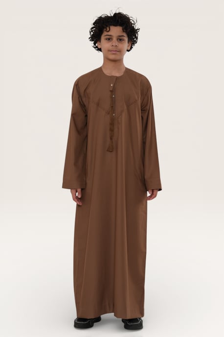 Kinder Jungen Braun Eid Marokkanische Jubba Robe Djellaba Ramadan Eid Thobe LFS- K-HM11 - Image 2