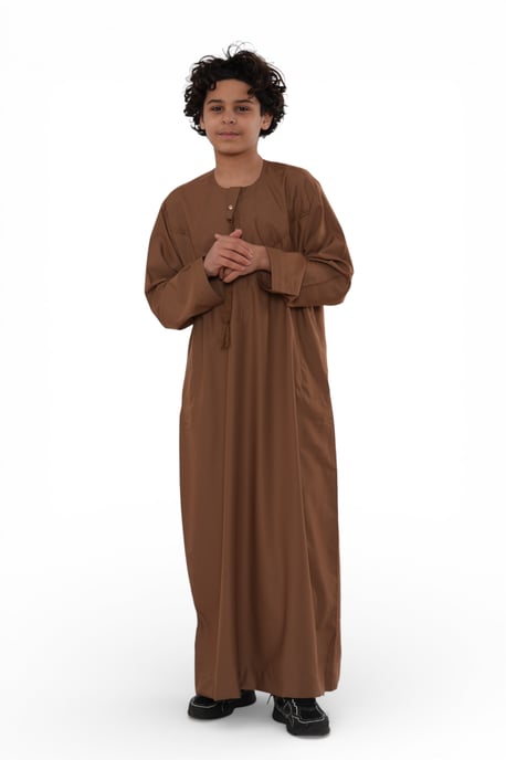 Kinder Jungen Braun Eid Marokkanische Jubba Robe Djellaba Ramadan Eid Thobe LFS- K-HM11 - Image 4