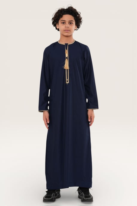 Kinder Jungen Marineblau Ramadan Marokkanische Thobe Robe Kaftan Eid Jubba LFS- K-TT-003 - Image 2