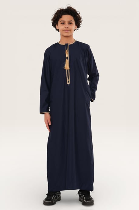 Kinder Jungen Marineblau Ramadan Marokkanische Thobe Robe Kaftan Eid Jubba LFS- K-TT-003 - Image 3