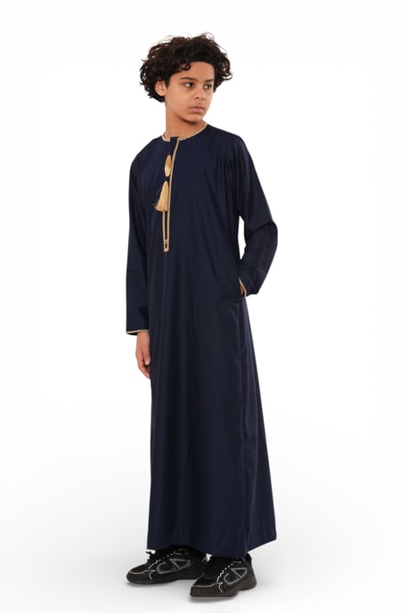 Kinder Jungen Marineblau Ramadan Marokkanische Thobe Robe Kaftan Eid Jubba LFS- K-TT-003 - Image 4