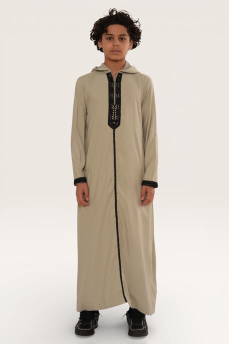 Kinder Jungen grau Eid mit Kapuze marokkanische Thobe Robe Djellaba Ramadan Jubba LFS- K-HM3 - Image 2