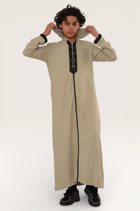 Kinder Jungen grau Eid mit Kapuze marokkanische Thobe Robe Djellaba Ramadan Jubba LFS- K-HM3 - Image 3