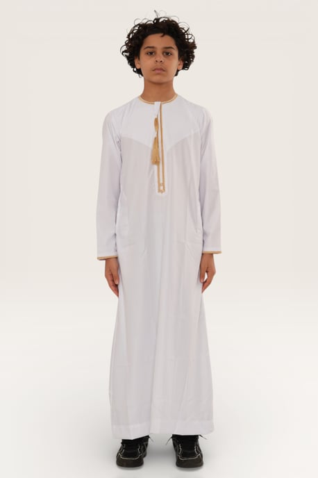 Kinder Jungen weiß Ramadan marokkanische Thobe Robe Kaftan Eid Jubba LFS- K-TT-003 - Image 2