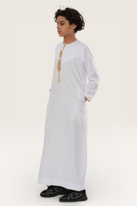 Kinder Jungen weiß Ramadan marokkanische Thobe Robe Kaftan Eid Jubba LFS- K-TT-003 - Image 3