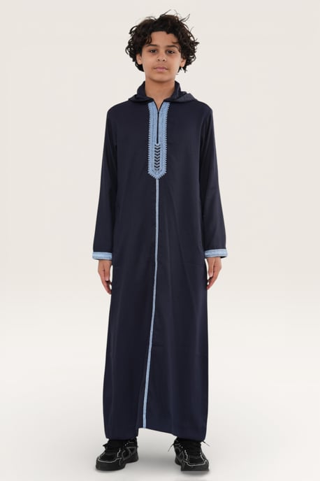 Kinder Jungen Marineblau Eid Kapuze marokkanische Thobe Robe Djellaba Ramadan Jubba LFS- K-HM3 - Image 2